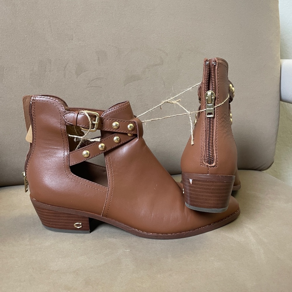 Coach Brown Ankle Boots with Gold Studs